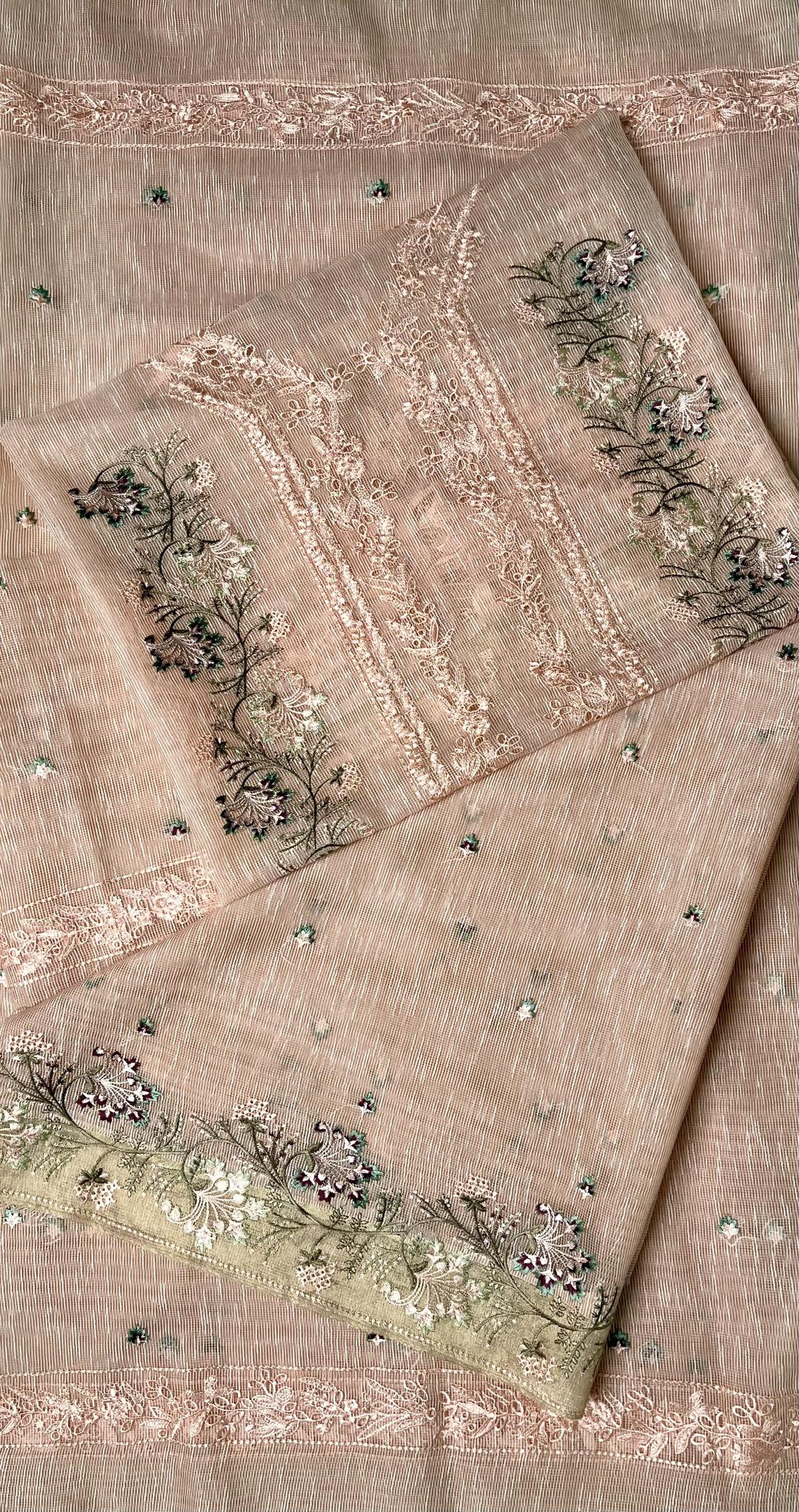 2 Piece Embroidered Net Suit Peach